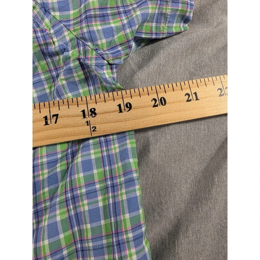 Ralph Lauren Short Sleeve Blue Green Plaid Button Up Shirt Youth Boys L (14-16)‎